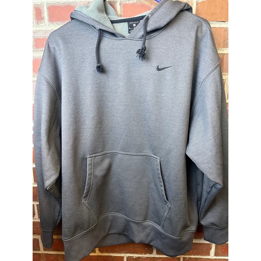 Men's NIKE Gray HOODIE Pullover Sweatshirt Swoosh MEDIUM Athletic WARM